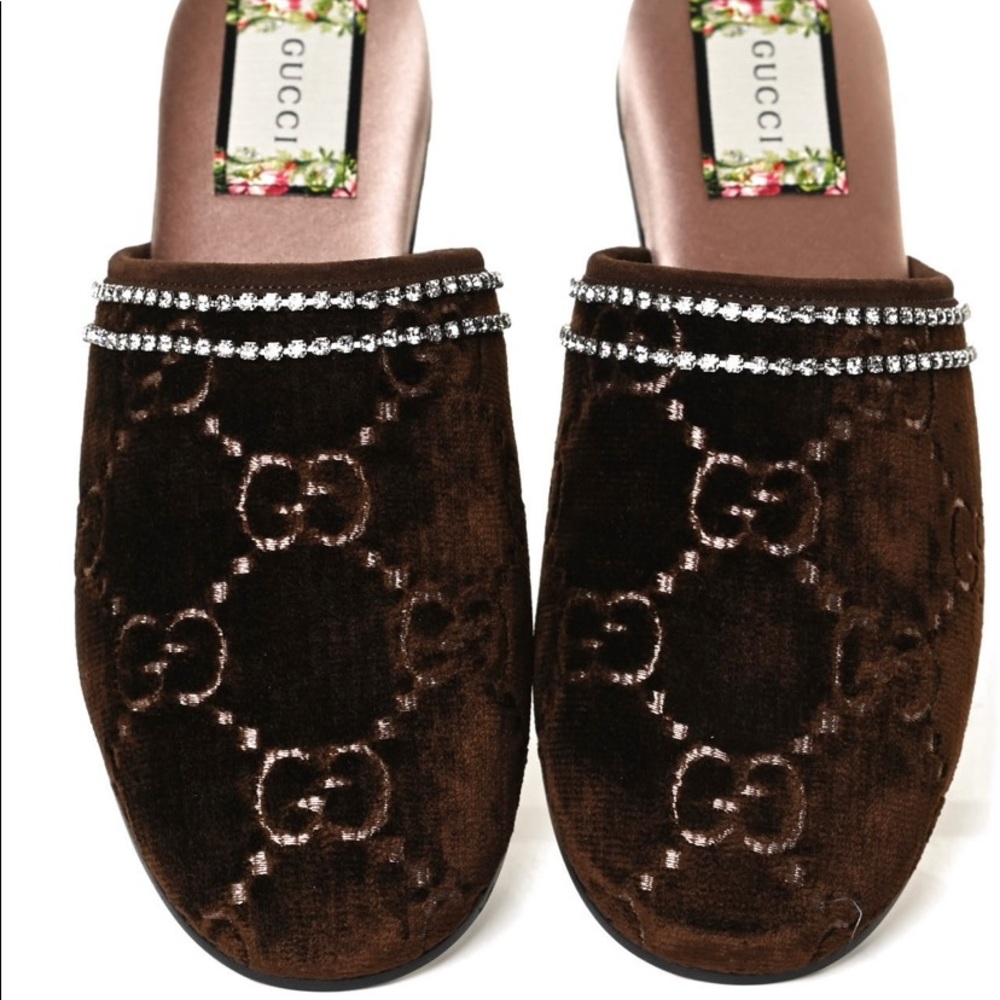 Gucci Velvet GG Crystal Slipper